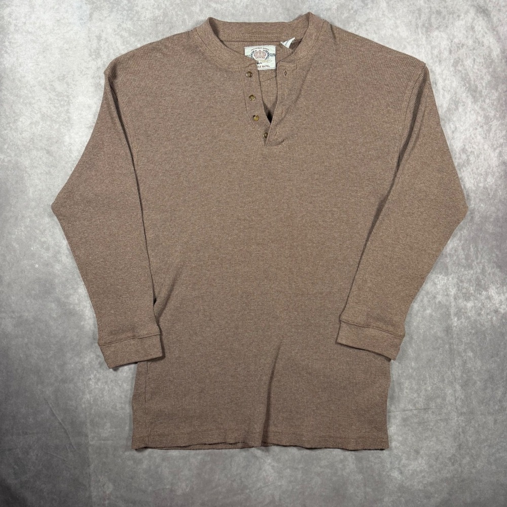 Vintage Bugle Boy Gold Crest Men XL Brown Waffle Knit Henley Shirt Grunge Skater
